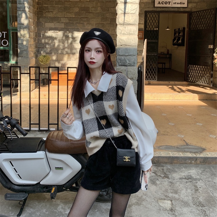 Áo len SUXI không tay cổ chữ v form rộng họa tiết ca rô thời trang dành cho nữ