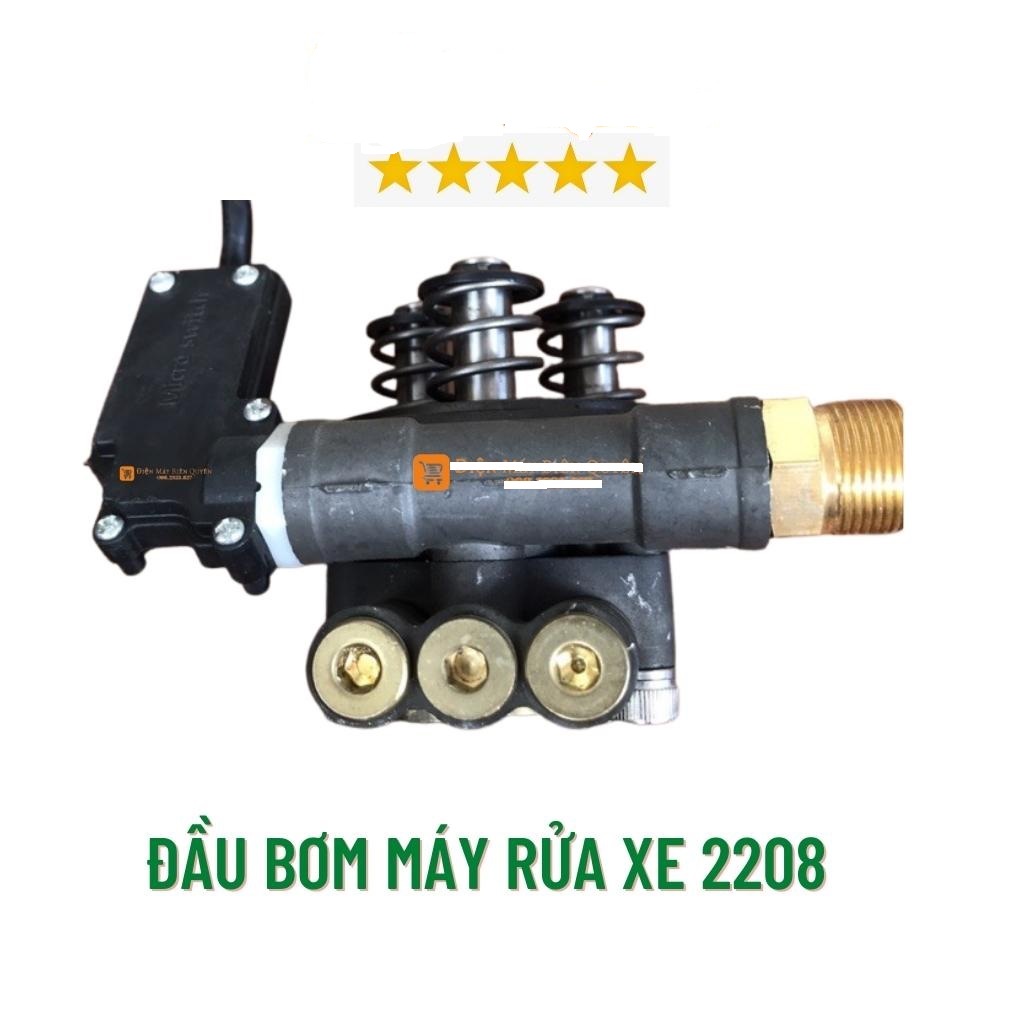 Bộ đầu bơm máy rửa xe mini 2208 kèm zole tự ngắt giúp tăng áp lực tiết kiệm nước hàng đẹp