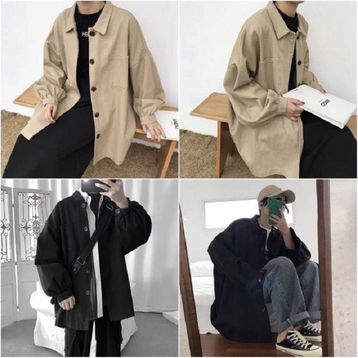 Áo khoác Sơ Mi Kaki Trơn Phối Túi Hàn Quốc Form Rộng Unisex Nam Nữ Ulzzang | BigBuy360 - bigbuy360.vn