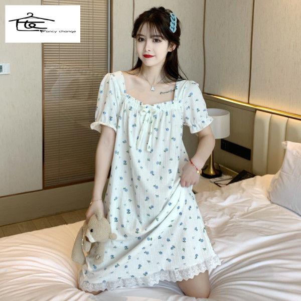 Đồ ngủ/ đầm ngủ tay ngắn dáng rộng in hoa dễ thương thời trang mùa hè cho bạn gái 22022