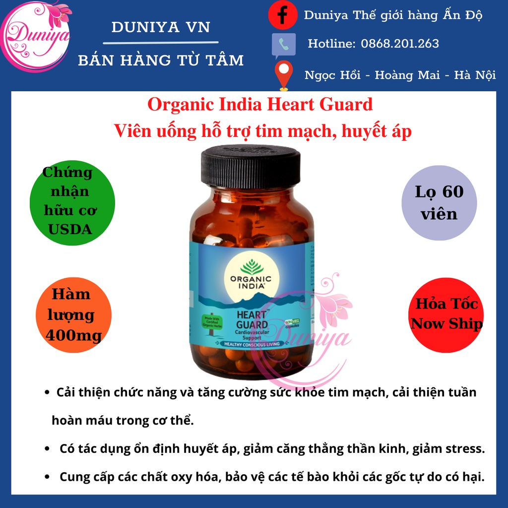 [HÀNG CÓ SẴN] Organic India Heart Guard Viên uống hỗ trợ sức khỏe tim mạch, huyết áp
