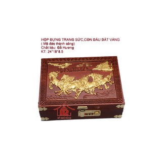 Hộp đựng trang sức, con dấu dát vàng”Mã đáo thành công” gỗ hương