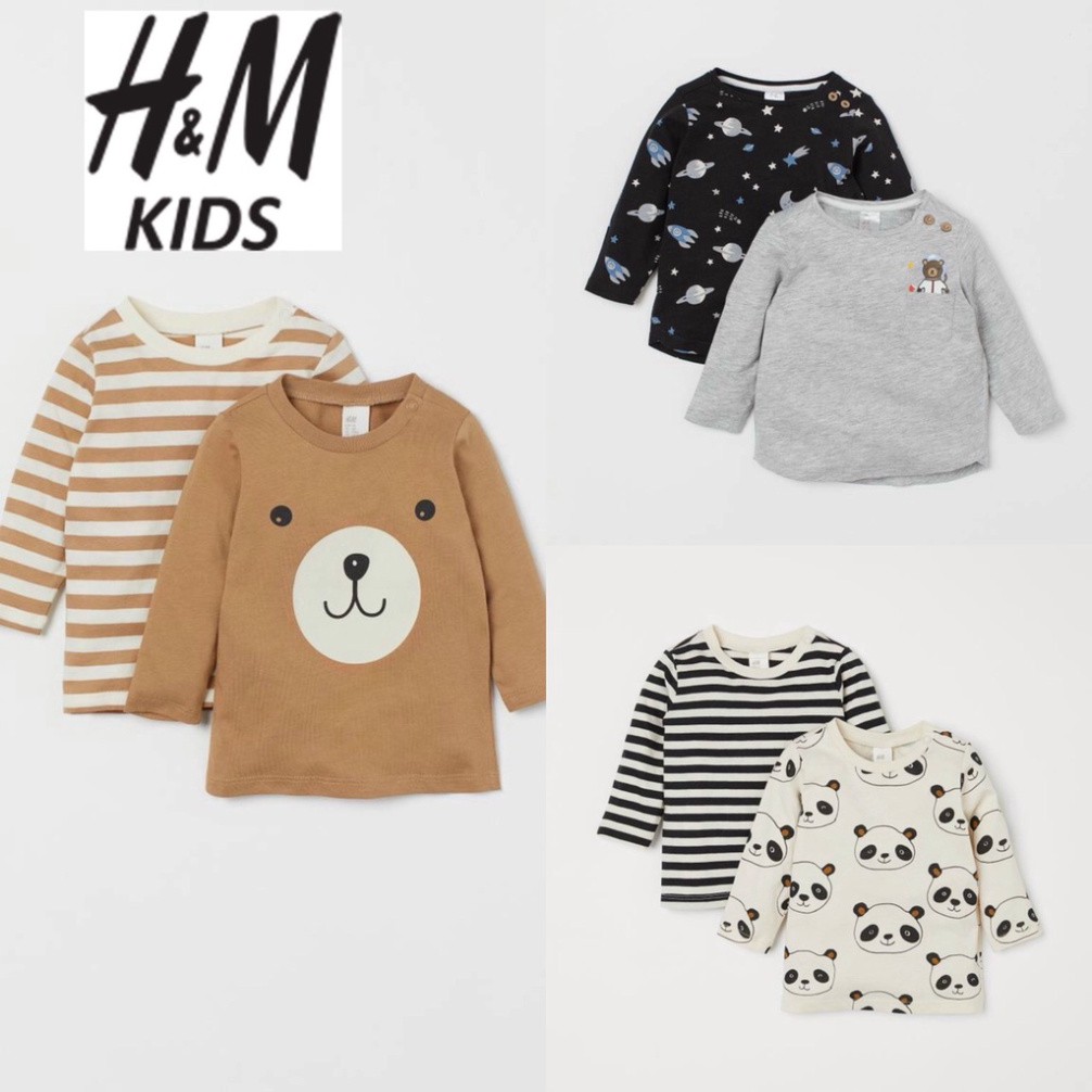 Áo thun dài tay bé trai - Set 2 áo cotton dài tay Hm cho bé trai size 1-6 tuổi
