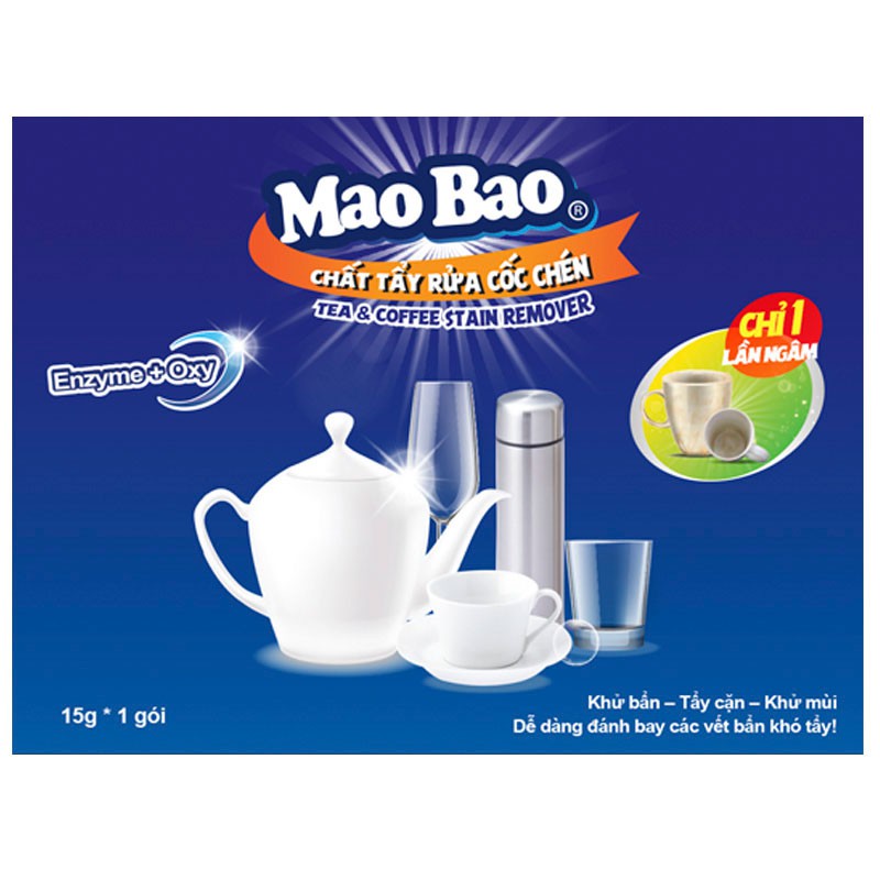 Chất Tẩy Rửa Cốc Chén - Tea &amp; Coffee Stain Remover Mao Bao 15g x 1 gói