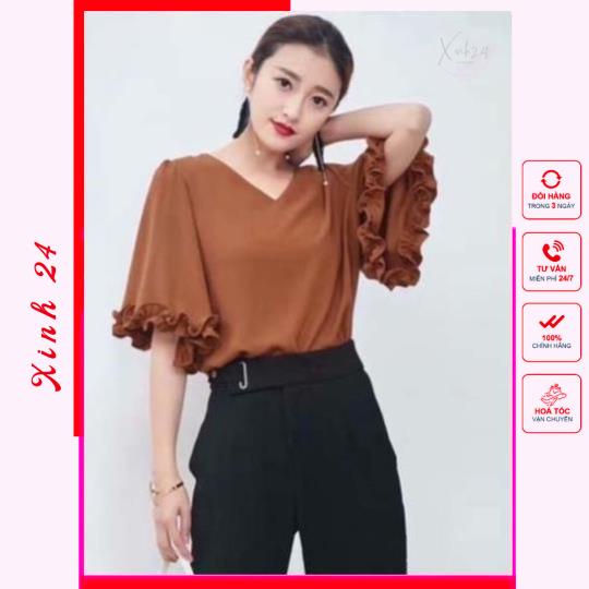 Áo kiểu nữ dáng rộng tay loe chất liệu mềm mại