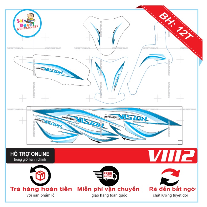 TEM XE VISION 2014 CHỈ XANH DÁN XE TRẮNG -- SHIN DECAL 2