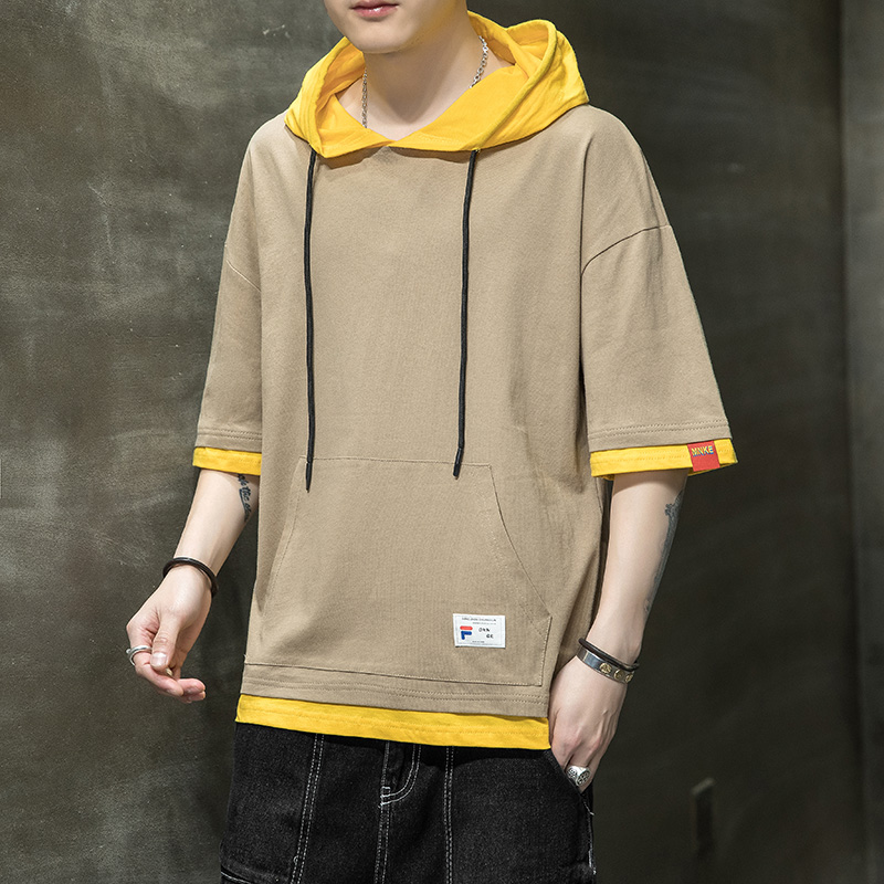 Áo Thun Tay Lỡ 100% Cotton Có Nón Trùm Phong Cách Hàn Quốc Dành Cho Nam