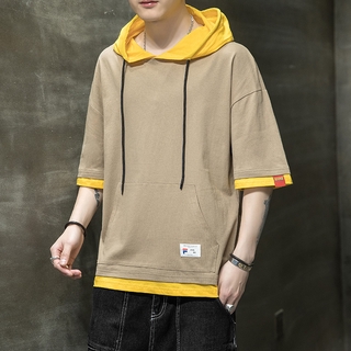 Áo Thun Tay Lỡ 100% Cotton Có Nón Trùm Phong Cách Hàn Quốc Dành Cho Nam