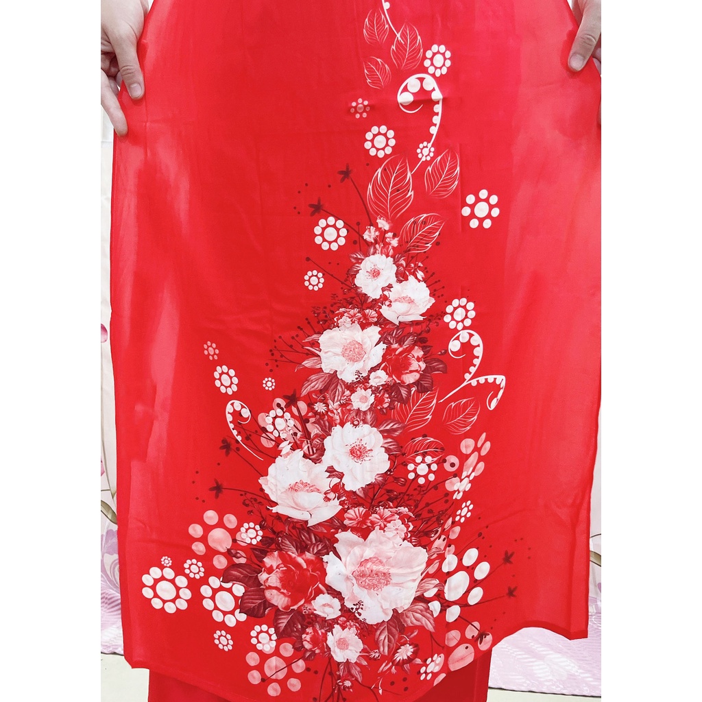 Áo dài nữ truyền thống đẹp hàng thiết kế may sẵn cách tân màu đỏ mặc tết mềm mại, có co giãn in 3D ADI3D-Đỏ