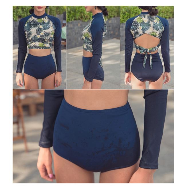 (Có sẵn, clip) Bikini/Đồ Bơi Đi Biển Dài Tay Buộc Nơ Lưng Hoạ Tiết | BigBuy360 - bigbuy360.vn
