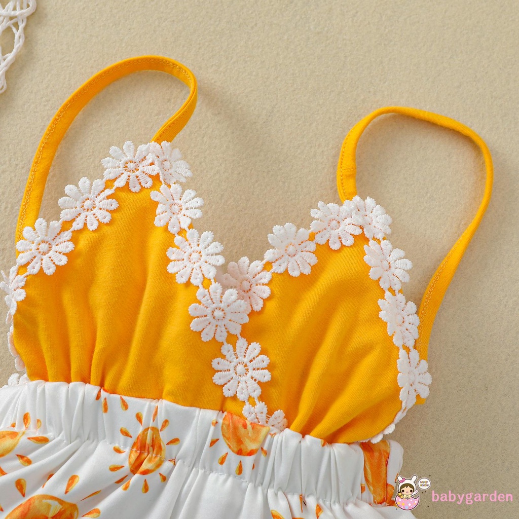 Áo liền quần không tay cổ chữ V in hình hoa hướng dương cho bé gái