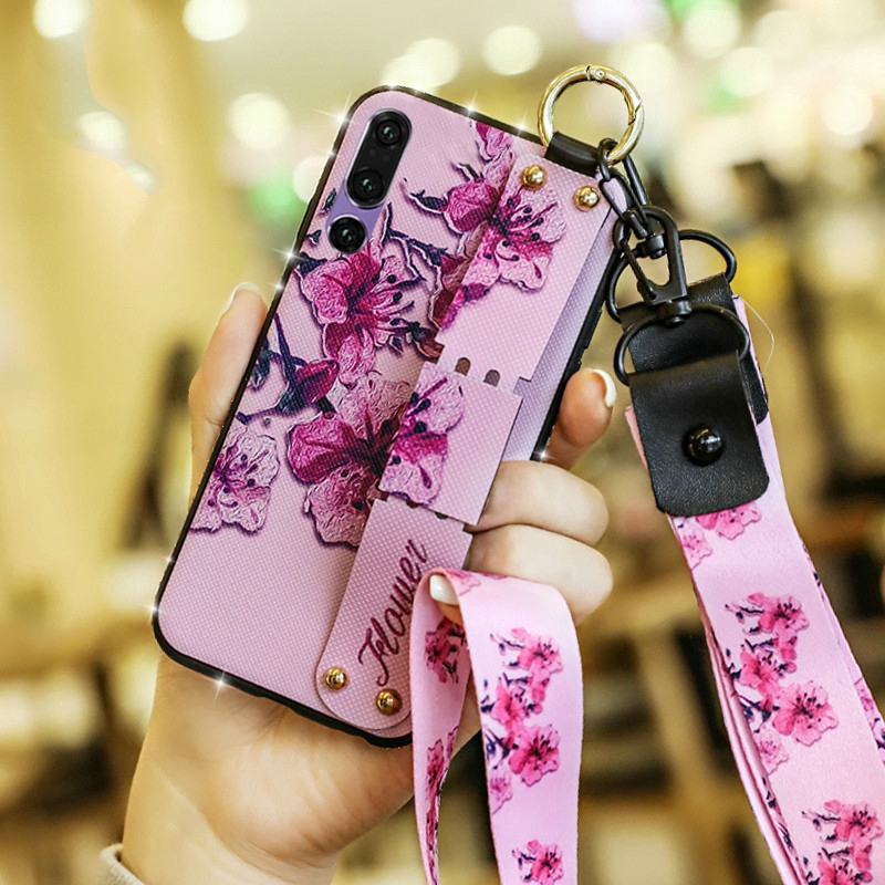 Ốp điện thoại in hoa đẹp mắt có quai đeo cho Huawei P20 P30 Pro Nova 3 3i Lite 3E 4 4E