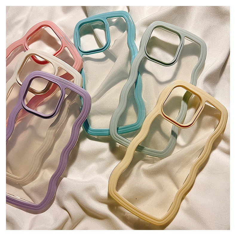 Ốp Điện Thoại Chống Sốc Màu Macaron Viền Gợn Sóng Cho IPhone 14 pro max 13 12 11 Pro Max 8 7 Plus X XS XR