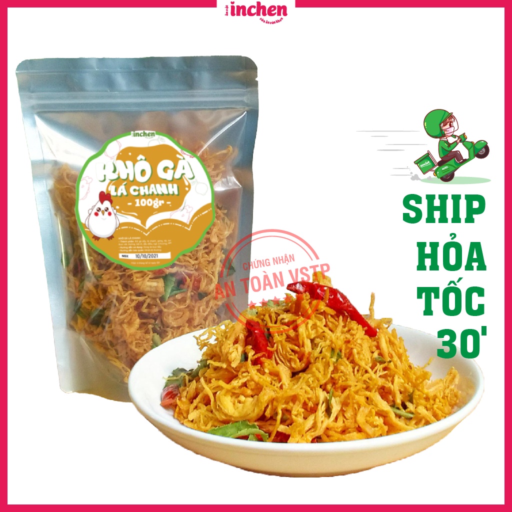 Khô gà lá chanh INCHEN 100g, đồ ăn vặt Việt Nam