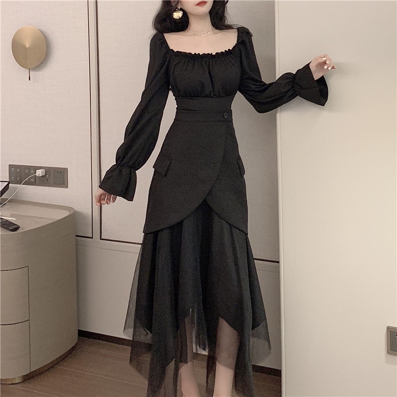 Set ulzzang cá tính quảng châu áo tôn eo + chân váy cách điệu size s m