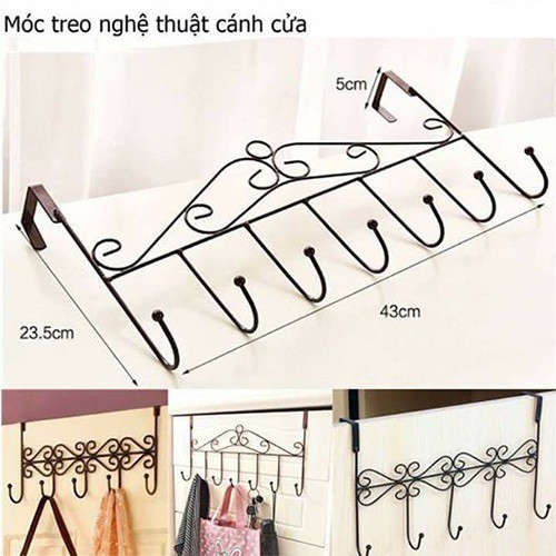 MÓC TREO SAU CỬA UỐN HOA VĂN 7 MÓC CON 39X23 CM