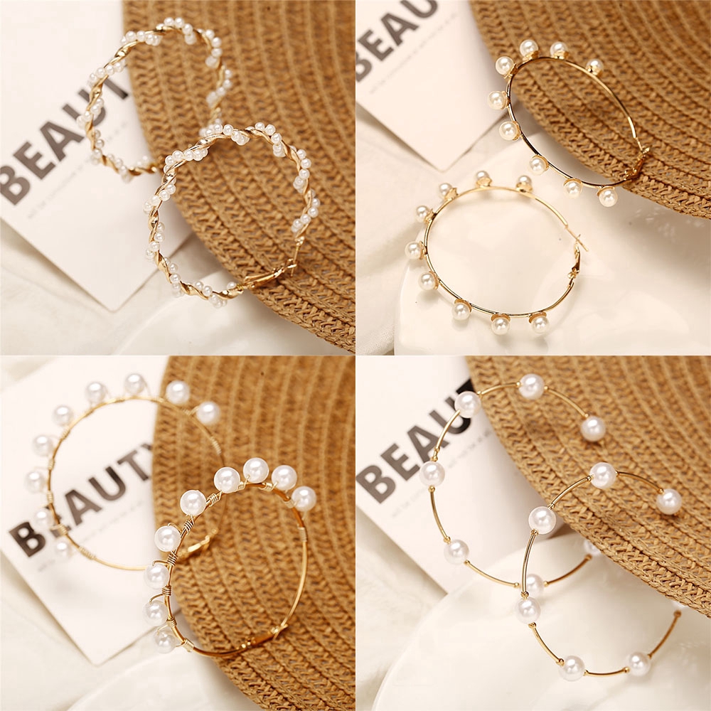 Khuyên Tai Nữ Trang Dáng Tròn Đính Ngọc Trai Nhân Tạo Xinh Xắn