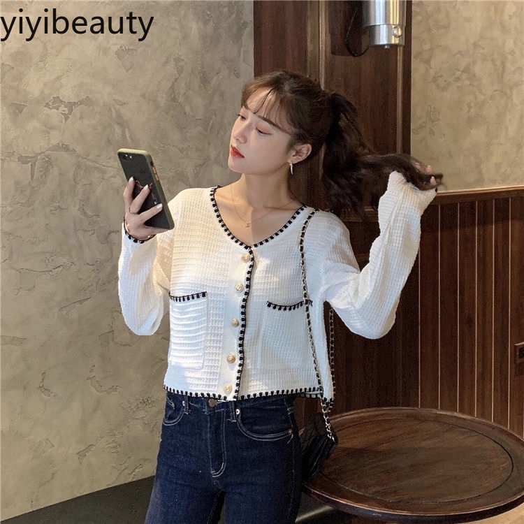 Áo dệt kim cổ V dài tay phong cách Hàn Quốc xinh xắn cho nữ | BigBuy360 - bigbuy360.vn