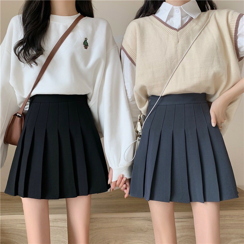 Chân váy xếp ly ngắn,Chân váy chữ A dáng ngắn trên gối 3 màu đen-trắng -nâu | BigBuy360 - bigbuy360.vn