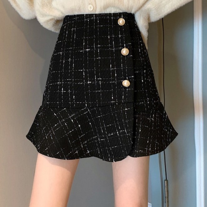 Chân váy chữ a cạp cao dáng ôm 2021,chân váy đuôi cá ngắn kẻ caro phối cúc có nhiều size thời trang du lịch công sở