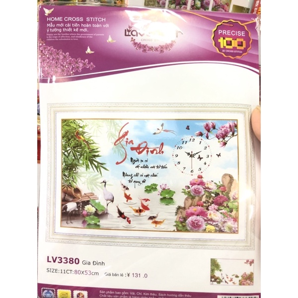 Tranh Đính Đá-Tranh Thêu Gia Đình Đồng Hồ vs364,Lv3380