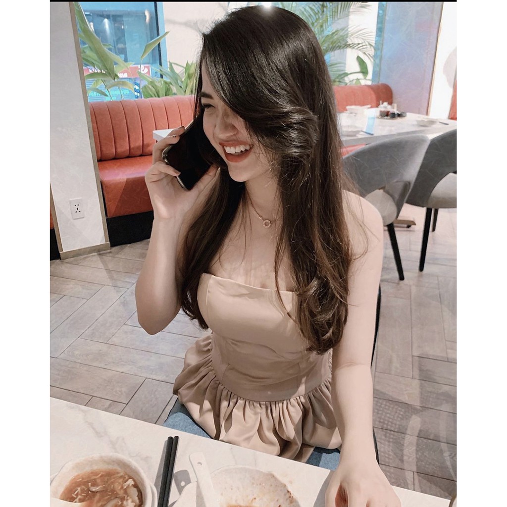 (HÌNH THẬT) Áo Satin Nhấn Eo Phồng Bí (NUDE) | BigBuy360 - bigbuy360.vn