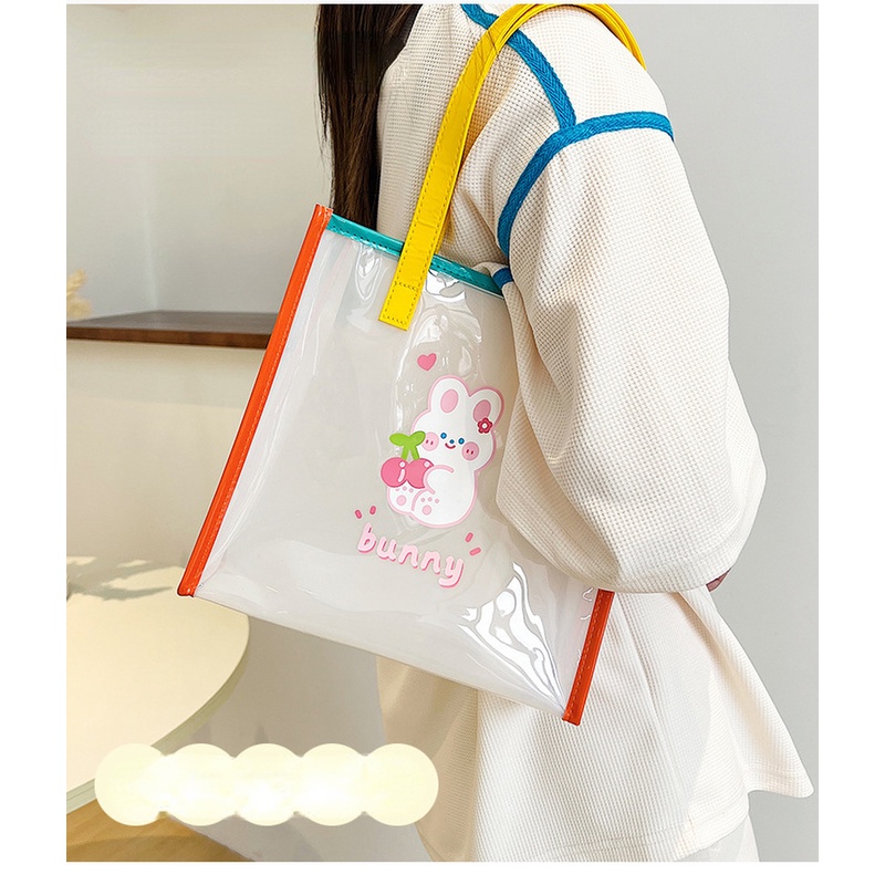 Túi Xách Bằng Nhựa PVC Trong Suốt Chống Thấm Nước In Hình Hoạt Hình Dễ Thương
