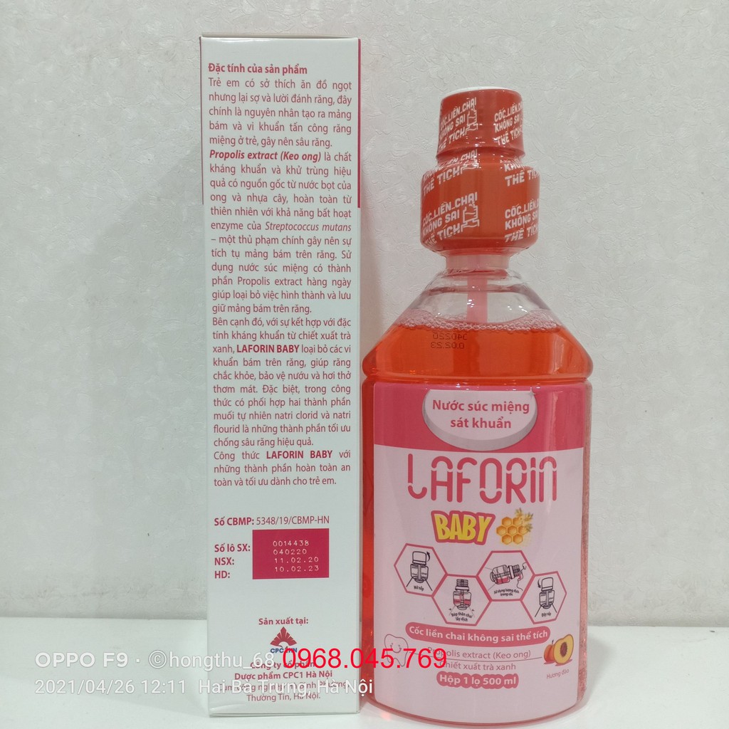 Nước súc miệng sát khuẩn LAFORIN BABY 500ml hương đào