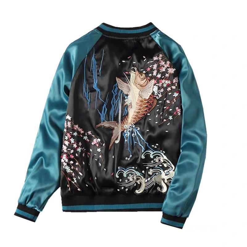 ÁO KHOÁC BOMBER JACKET SUKAJAN THÊU HOA ĐÀO & CÁ CHÉP