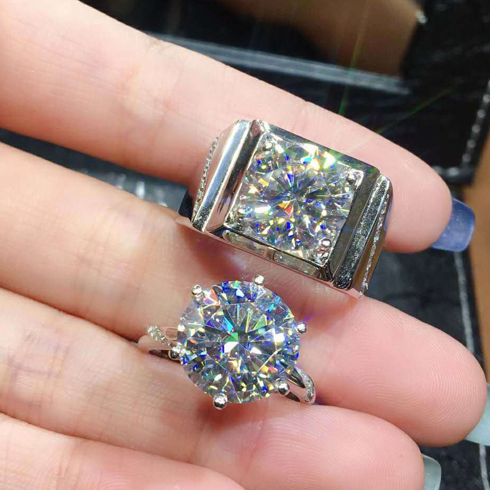 Nhẫn cưới mạ bạc đính kim cương nhân tạo cho nam và nữ