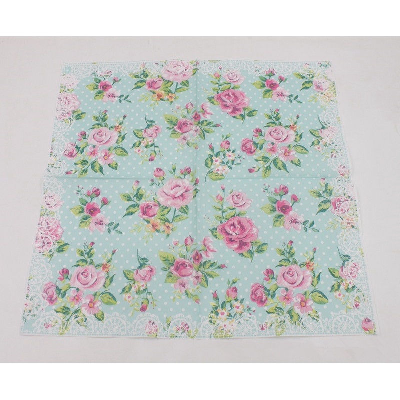 [26 Phong Cách] 20 Khăn Ăn In Hình Hoa Hồng Và Cây Lá 33cmx33cm