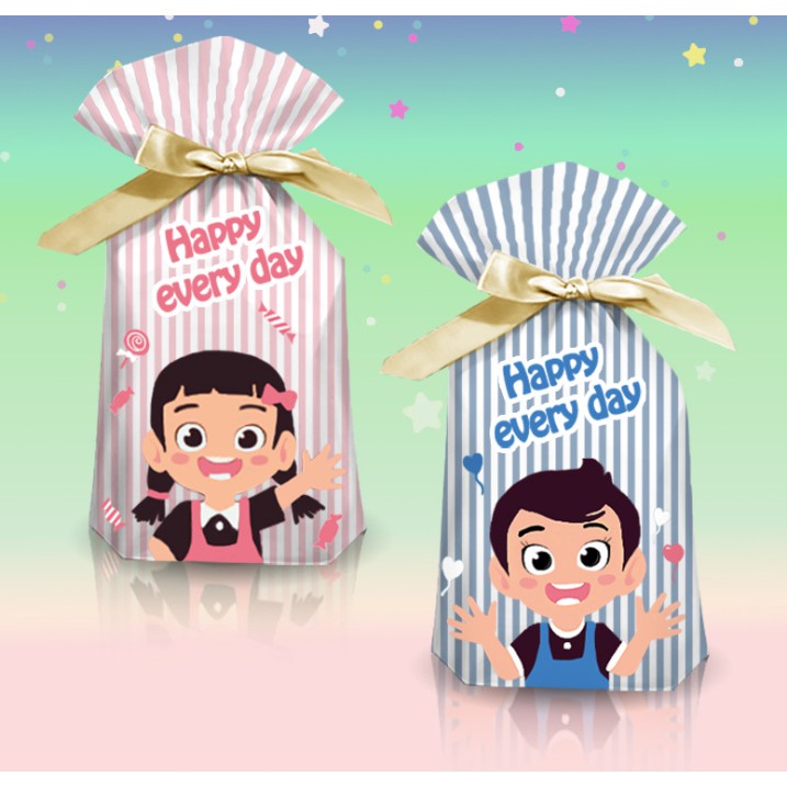 Túi Rút Nơ Đựng Bánh Kẹo, Bánh Dứa (50 cái)-Bé trai, bé gái,gấu , gấu mèo thỏ cute ,túi rút noel