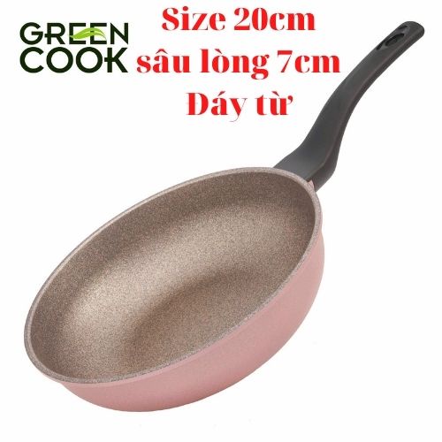 Chảo đúc vân đá đáy từ Green Cook 20cm sâu lòng dùng được cho mọi loại bếp