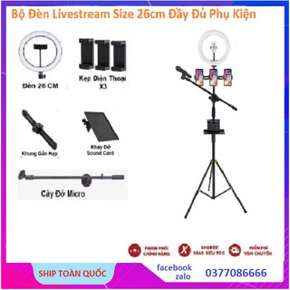 [ Mẫu Mới Nhất 2020 ] Cây Livestream 3 Chân Có Đèn Cao 2m1 Có Giá Đỡ 4 Điện Thoại - Cây Đỡ Micro - Khay Đỡ Sound Card