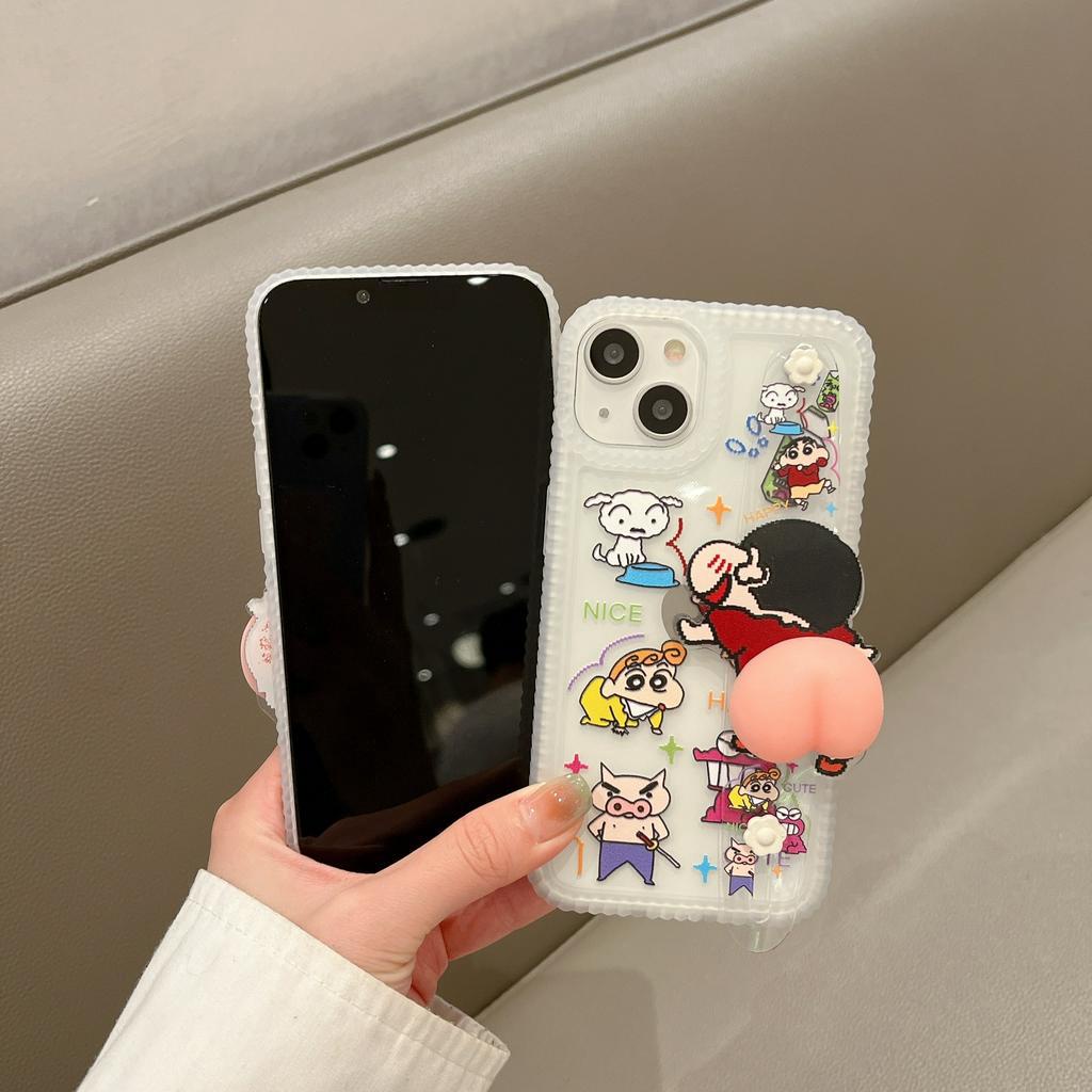 Ốp Điện Thoại Dẻo Họa Tiết Cậu Bé Bút Chì 3D Kèm Giá Đỡ Chống Sốc Cho iPhone 14Promax 14Pro 14 13 12 11