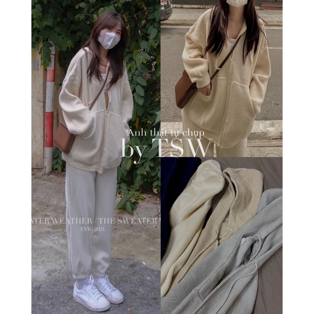 Áo khoác len hoodie kéo khoá dày dặn có mũ The Sweater Weather ( Ảnh thật ) | BigBuy360 - bigbuy360.vn