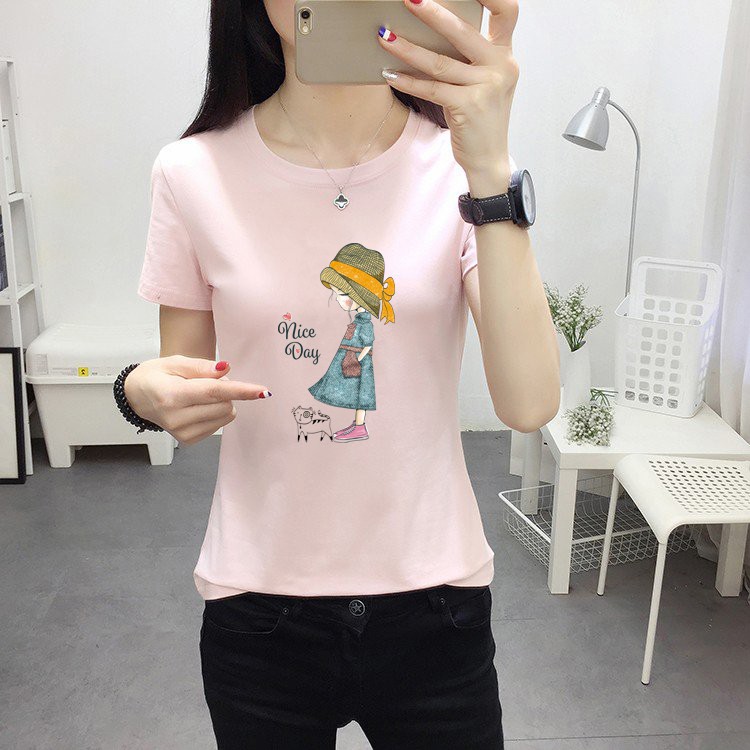 Áo thun nữ tay ngắn in hình cô gái dễ thương ANTK 937 | BigBuy360 - bigbuy360.vn