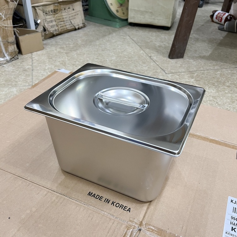 Khay đựng thạch trà sữa inox 304 GN 1/2 sâu 20cm có nắp (loại dày 1.0mm)