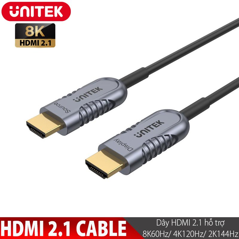 Cáp HDMI 2.1 sợi quang 8K@60Hz 48Gbps (Hỗ trợ PS5 4K@120Hz) UNITEK C11028DGY Chính Hãng,dài 10 Met
