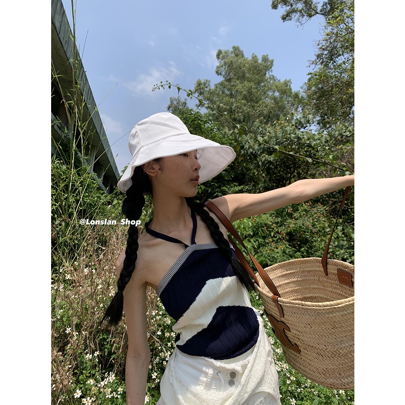 Áo lửng hai dây họa tiết kẻ sọc thời trang Hàn Quốc cá tính dành cho nữ