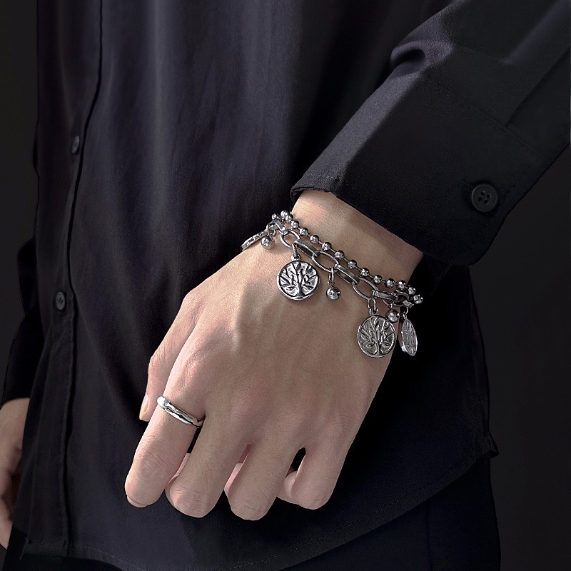 Vòng Đeo Tay Hai Lớp Phong Cách hip hop Hàn Quốc Thời Trang Cho Nam Và Nữ