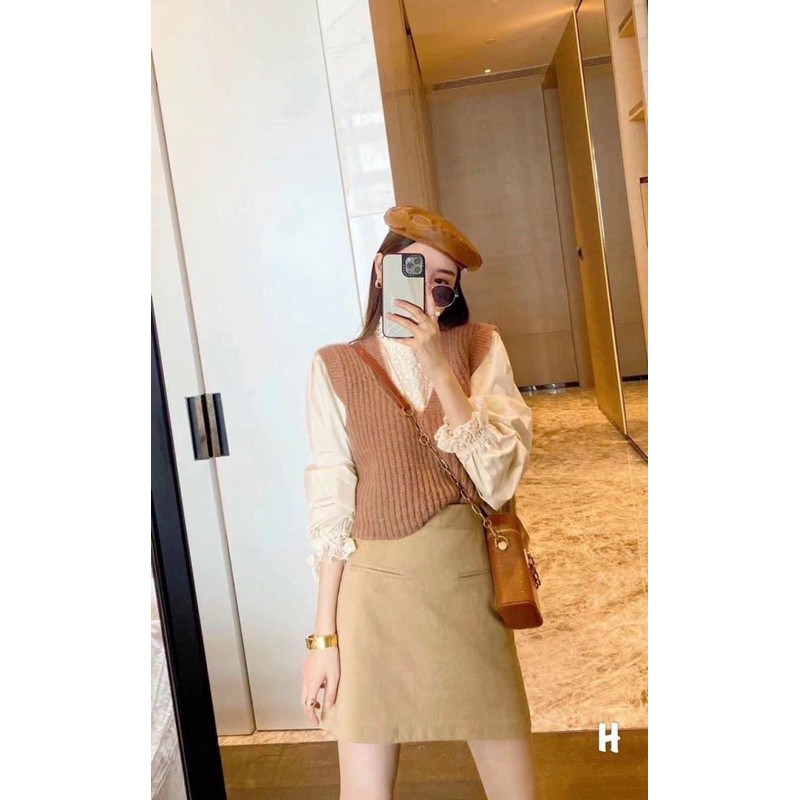 Set 3 món Áo gile mix chân váy