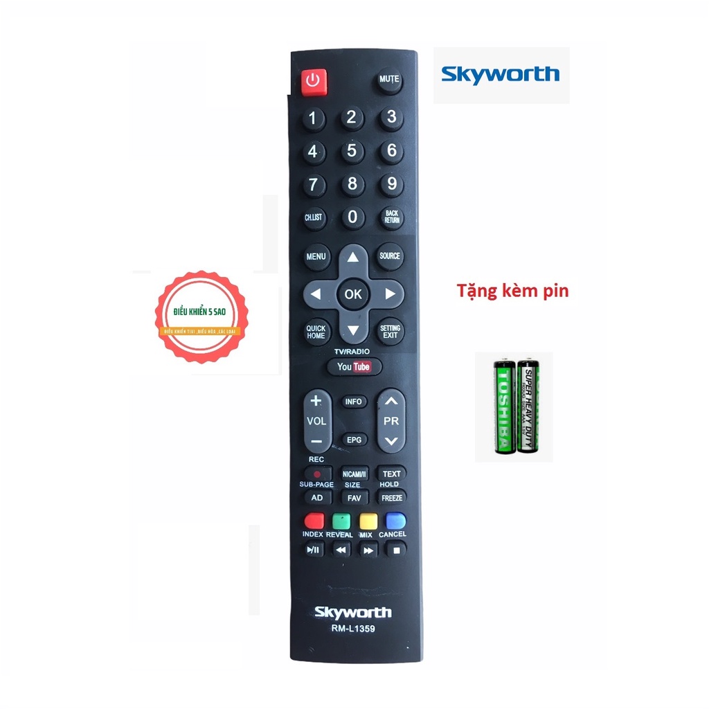 điều Khiển TiVi Skyworth RM-L1359 - tặng kèm pin  - Remote Skyworth RM-L1359  smart internet youtube nút ở giữa RM L1379