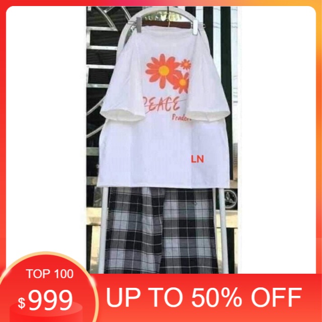 Sét áo hoa pace in đỏ + quần kẻ đen LN12 , sét áo nam nữ,  sét bộ mặc ở nhà MODY