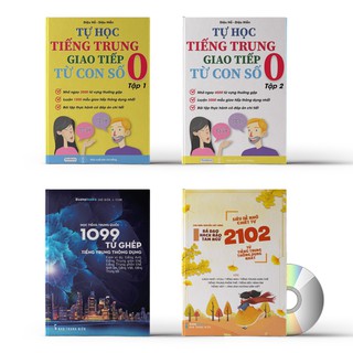 Sách - Combo: Tự Học Tiếng Trung Từ Số 0 Tập 1 + 02 + 1099 Từ Ghép Tiếng Trung + Siêu dễ nhớ chiết tự 2102 từ + DVD