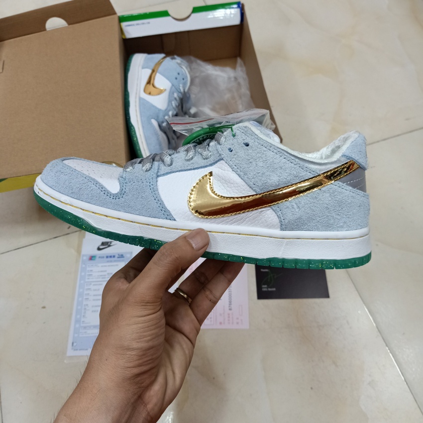 Giày SB Duck Low Sean Clive Trắng Xanh Bông Tuyết Nam Nữ Da Lộn Cổ Thấp