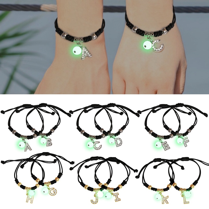 Vòng Tay Dây Bện Mặt 26 Chữ Cái Tiếng Anh Phát Sáng Thời Trang Hàn Quốc