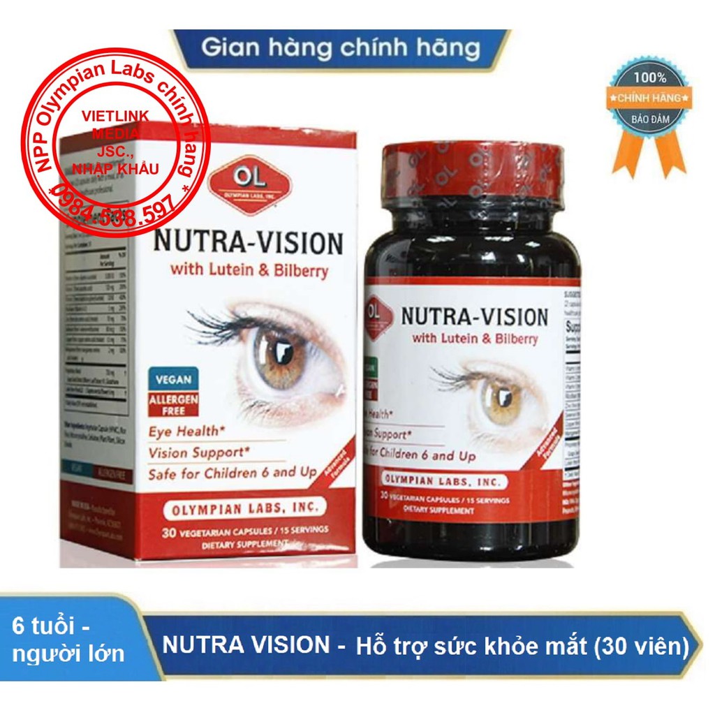 NUTRA VISION - Hỗ trợ thị lực, cho đôi mắt khỏe đẹp (NK Olympian Labs USA) hộp 30 viên