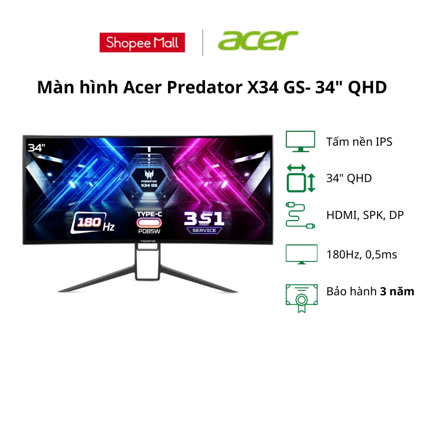 Màn hình máy tính Acer Predator X34 GS - 34 inch QHD