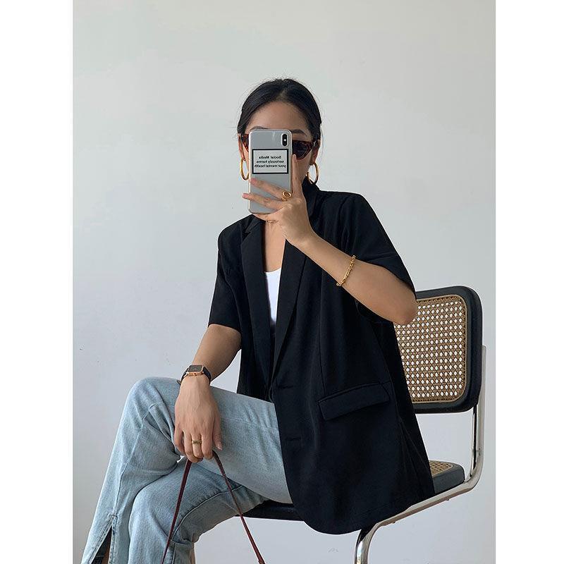 Áo Khoác Vest Tay Ngắn Màu Đen Thời Trang Mùa Hè 2022 Dễ Phối Đồ Phong Cách Hàn Quốc